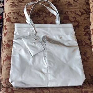 Silver Metallic Tote Bag with Matching Pouch